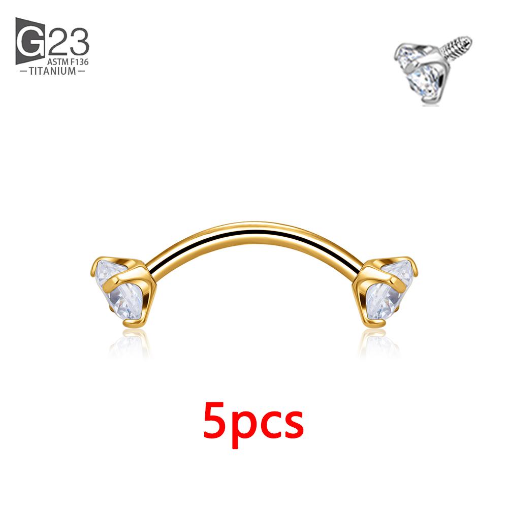 5Pcs G23 Titanium 16G CZ Tragus Eyebrow Piercing Body Jewelry Labret Lip Ring Stud Earrings Septum Nose Rings Internal Thread
