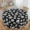 1 White Skull And Flower Heart Black Tablecloth, 60X60 Round/Rectangular, Suitable For Dining Tables