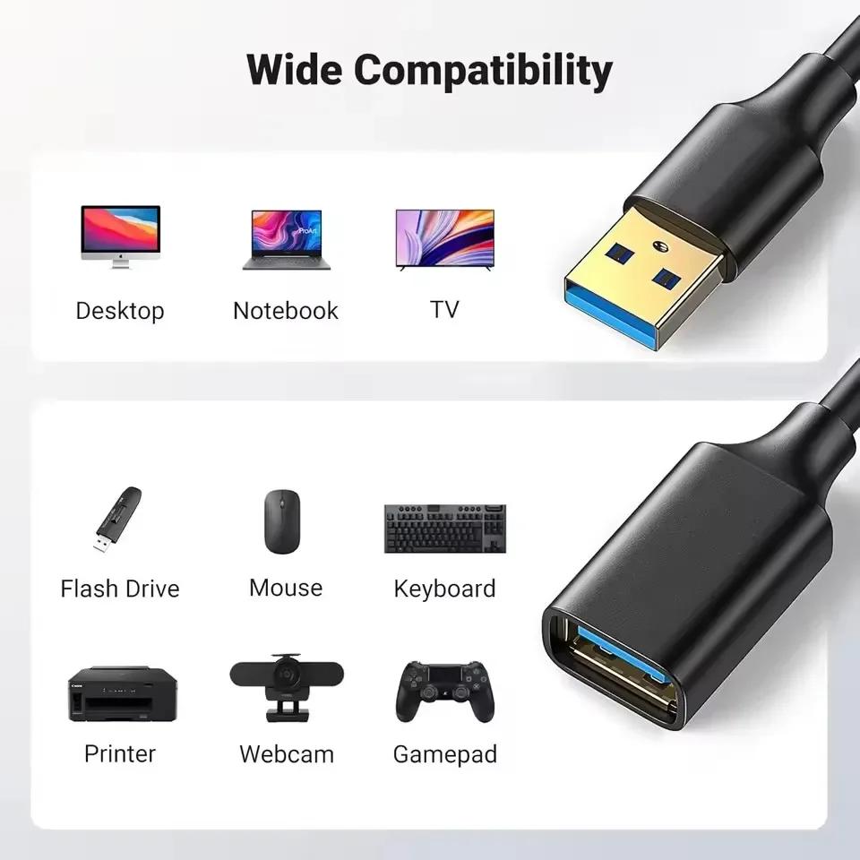 USB Extension Cable USB 3.0 2.0 Extender Cable Cord For Smart TV XBox One SSD PC Laptop 5Gbps Fast Speed Cable 1m 2m 3.0m 1.5m
