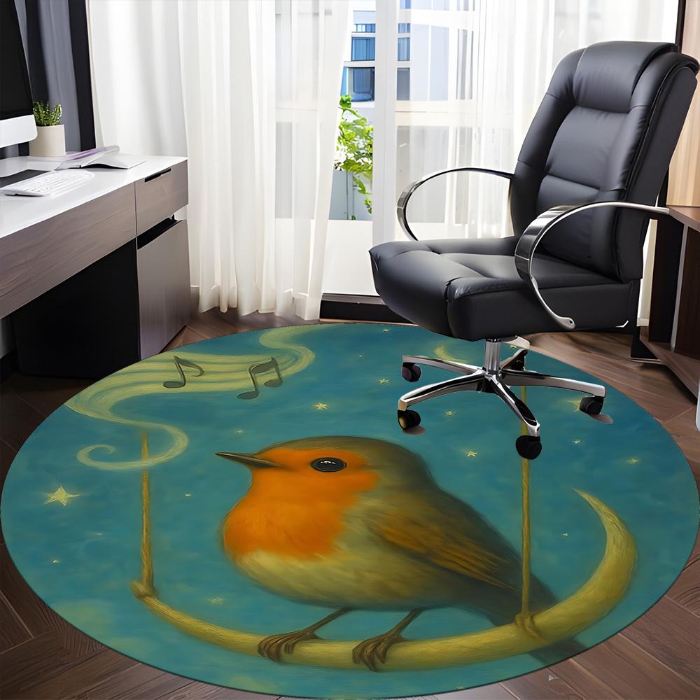 1pc Night Songbird Office Round Area Rug, Indoor Mat Suitable ForOffice, Under Office Chairs Bedroom Living Room Home Decor, D147
