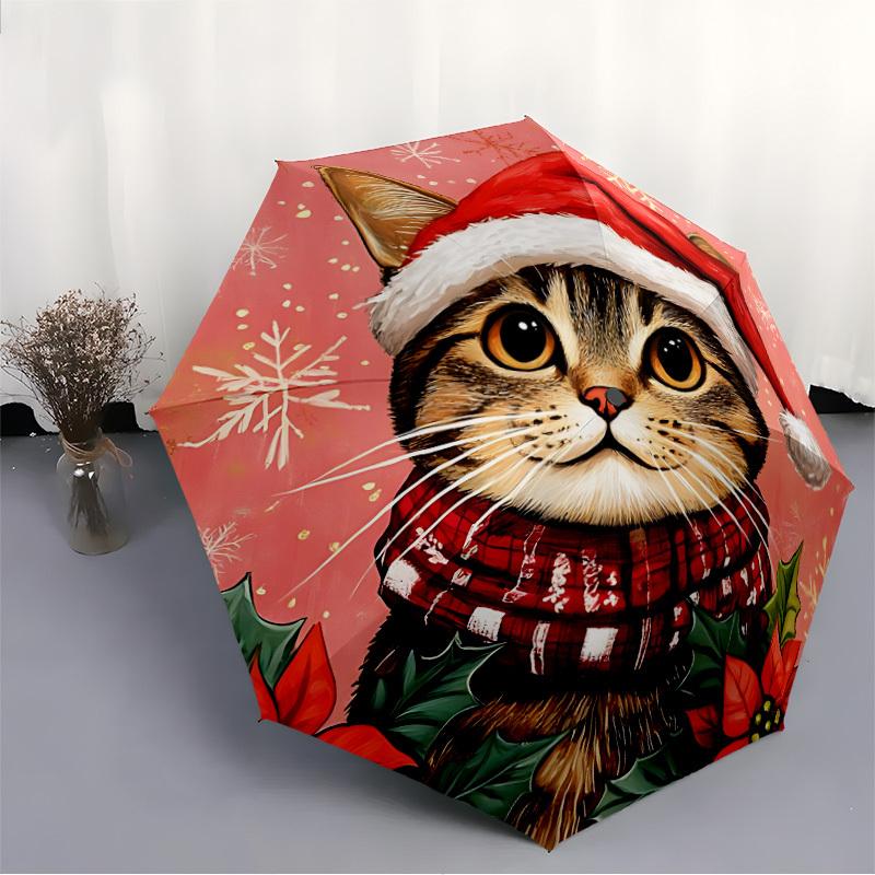 1 pièce Parapluie Pliant Chat de Noël Ouverture/Fermeture, Parapluie Entièrement Portable pour & Hommes, Accessoire Élégant (Cadeau de vacances) 8 côtes yy251213109