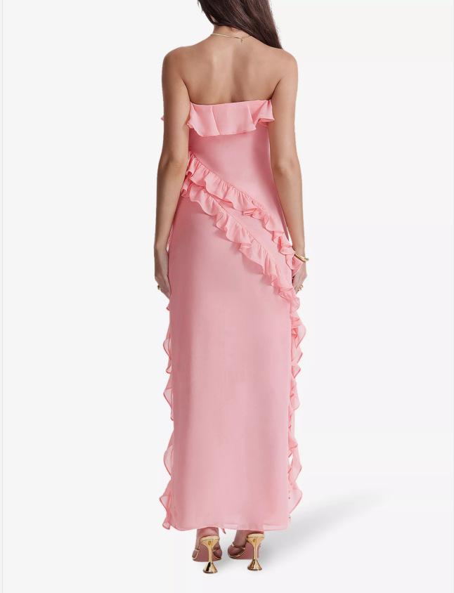 European and American Sexy Women's Clothing New Ruffle Edge Hem Slit Sleeveless Dress