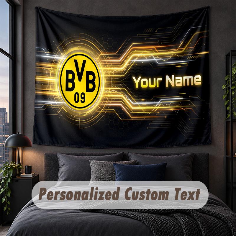Custom Name Text Tapestry,Borussia Dortmund Decorative Wall Hanging, Background Tapestry For Home Bedroom