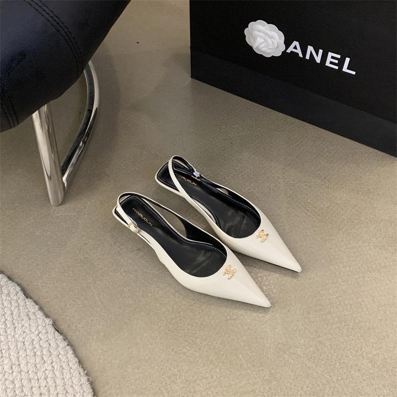 Francouzské černé temperamentní jehlové vysoké podpatky s mašlí sandály vílí boty 2025 nové jaro a léto špičaté lodičky