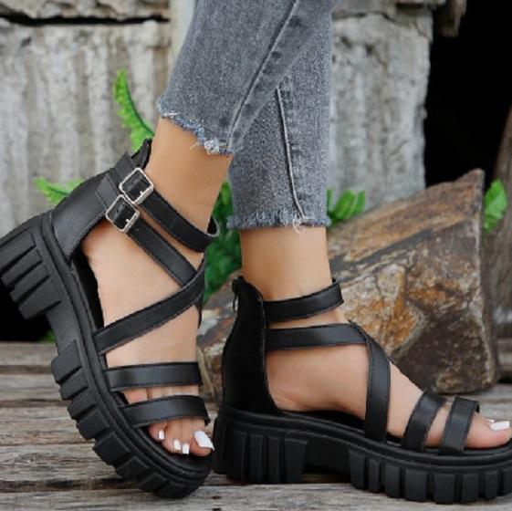 Roman Style Hollow Thick-soled Sandals Women's Plus Size Women's Shoes Sponge Cake One-word Beach Sandals and Slippers