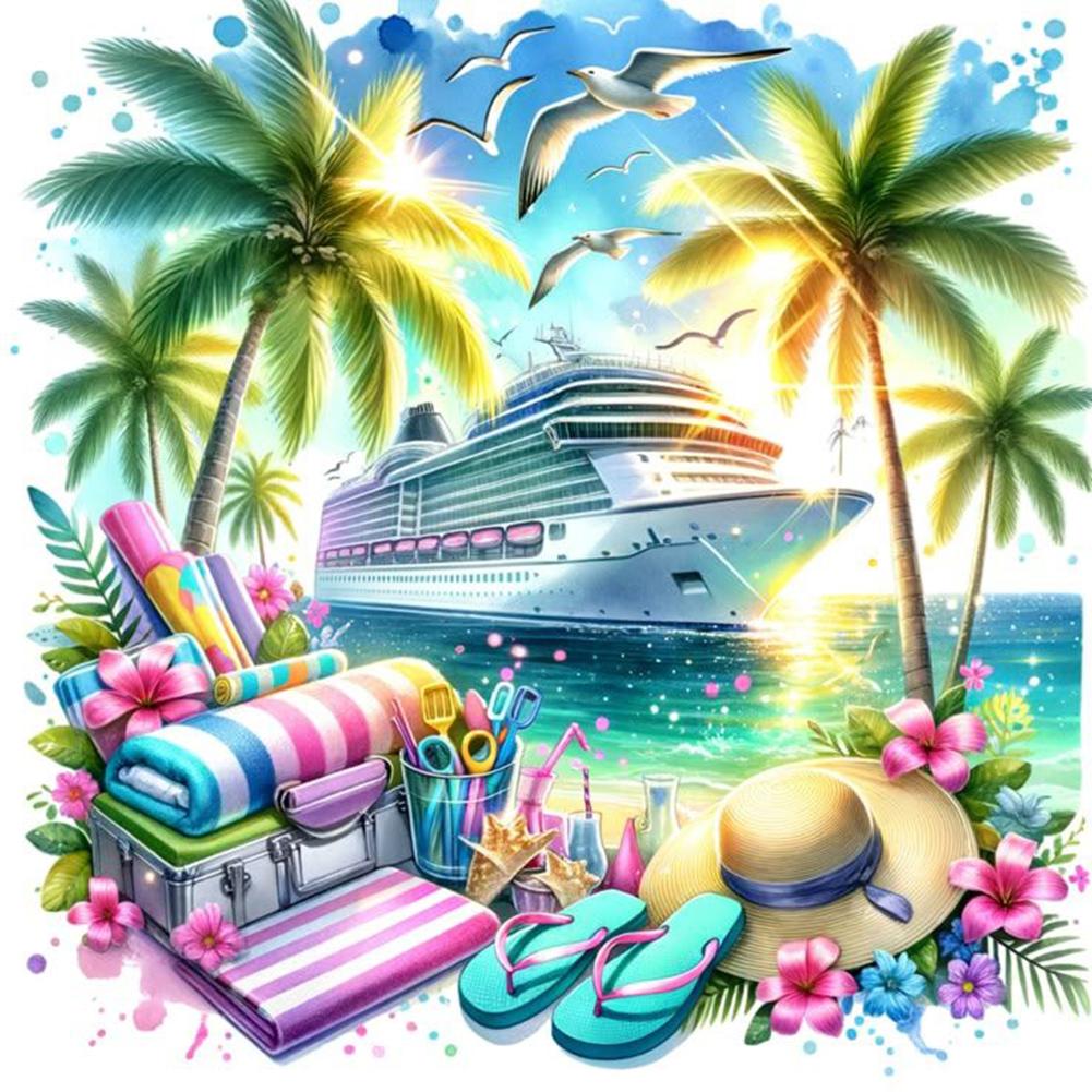 Summer Beach 5D DIY Full Drill Round Diamond Painting Kit for Home Wall Decor