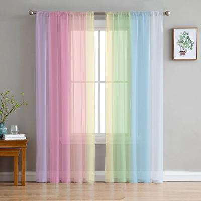 Candy Rainbow Stripes Translucent Drapes for Bedroom Space Living Room Decoration Window Opening Drape for Kitchen Area Tulle Voile Organza Curtains