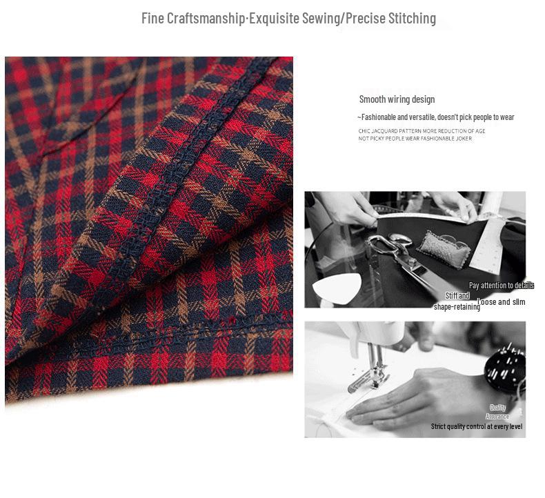 2025 New Autumn Plaid Cotton Shirt for Middle-Aged & Elderly Women - Plus Size, Turn-Down Collar, Cotton Linen