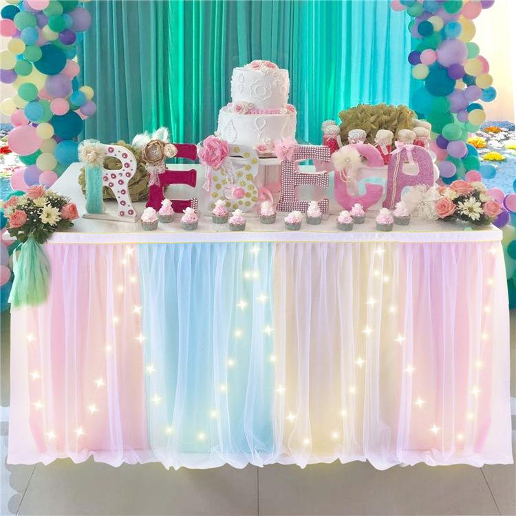 

Solid Color Table Tulle Skirt Lighting Table Skirt Wedding Home Hotel Table Decoration Tablecloth Night Party Atmosphere Decorat 4FT (1.22m x 0.77m )