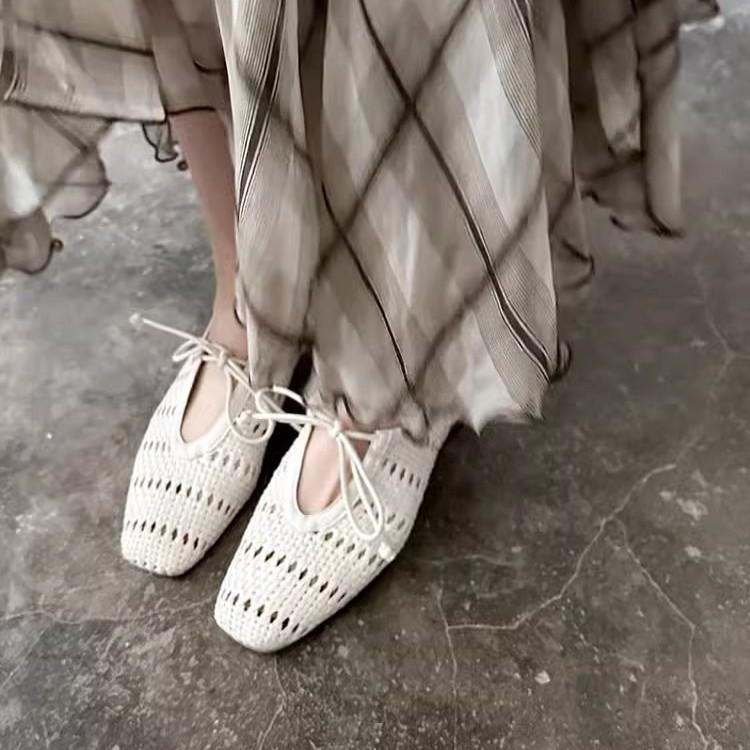 Cowhide version~ niche design hollow breathable half slippers women's 2025 new summer outer wear bow casual sandals