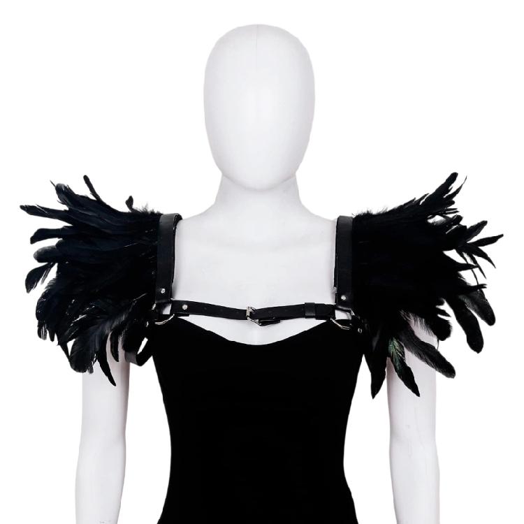 Готический Шарф-накидка с перьями Плечевая шаль Костюмы для косплея ведьмы на Средневековые Хэллоуинские Карнавалы Вечеринки Сценическое шоу 1 чёрный