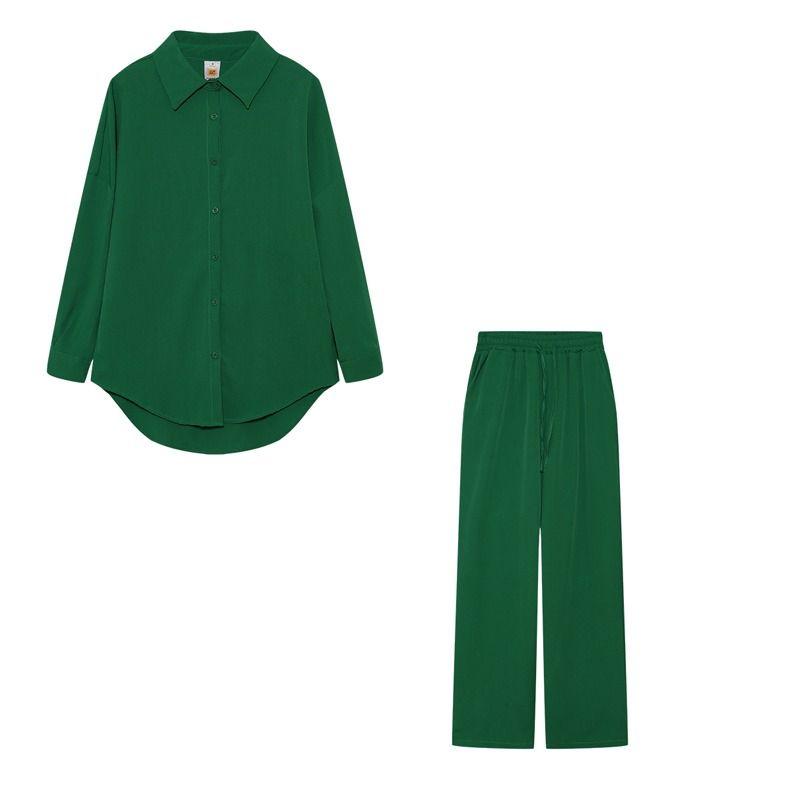 Stretch Polo Collar Single-Breasted Wide-Leg Long-Sleeve Shirt