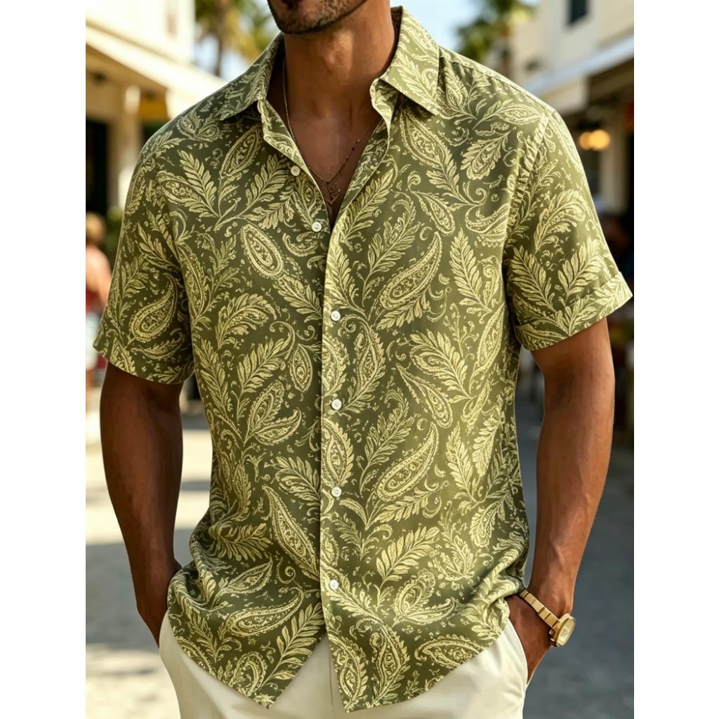 Hot Selling Men's Retro Paisley Printed Casual Shirt, Breathable Top for Party Travel and Daily Wear