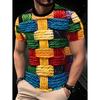 Men's Fashion Digital Print T-Shirt Color-Blocking Design Casual Comfortable Round Neck Short Sleeve Top Daily Wear Men Clothing
