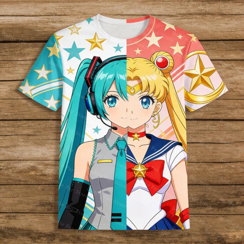 Sailor Moon Hatsune Miku Anime Graphic T Shirt Summer Men's Shirts Women Y2k t-shirts Casual Trend Kids