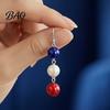 Dangle Drop Earrings 1 Pair Independence Day for Women, Red White Blue Beads European American Style Earrings, 4th of July Patriotic Jewelry Memorial