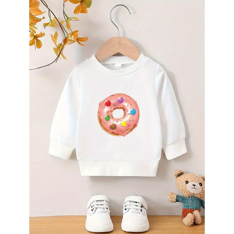 Kids Crewneck Pullover Sweatshirt, Cartoon Donut Graphic Print 110 белый