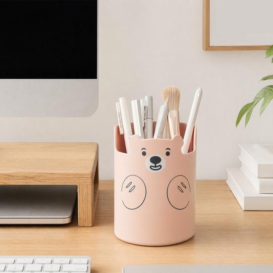 Xiaobudian Cute Bear 2-in-1 Pen Holder & Phone Stand, Macaron Colors Desk Organizer, Large Capacity Storage for Pens Makeup Brushes Scissors