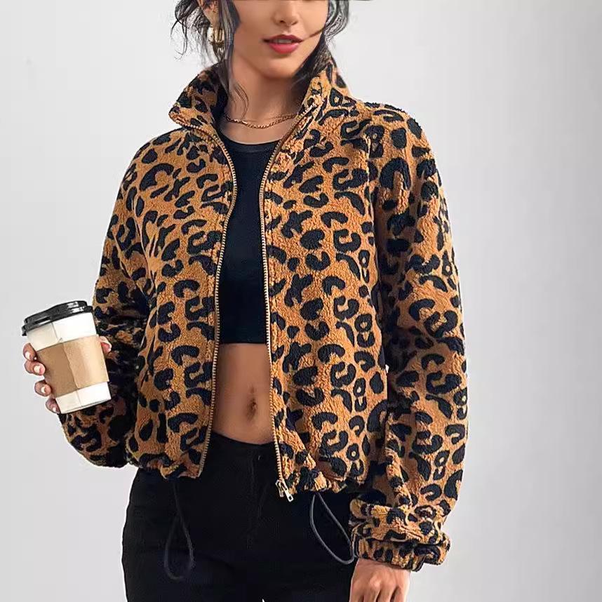 Damen-Cardigan mit Leopardenmuster aus Kunstpelz, übergroße Plüschjacke mit Reißverschluss und Baddie-Style-Design, Y2K-Mode-Oberbekleidung für Streetwear