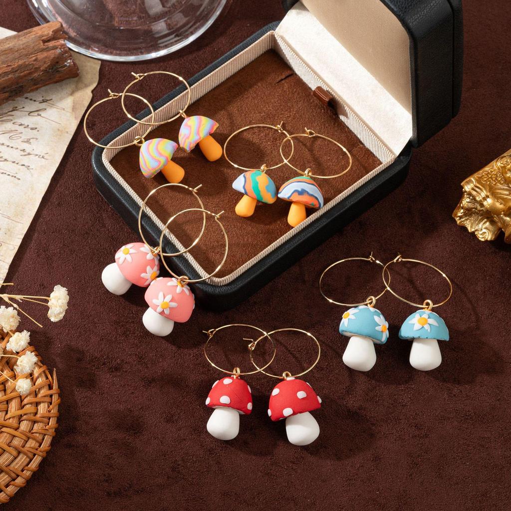 Creative Retro 3D Drip Oil Polymer Clay Mushroom Earrings