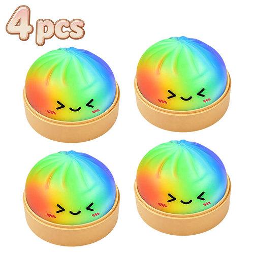 Simulated Colorful Dumpling Squishy Stress Relief Steamed Stuffed Bun Super Soft Slow Rising Decompression Toy for Birthday Gift
