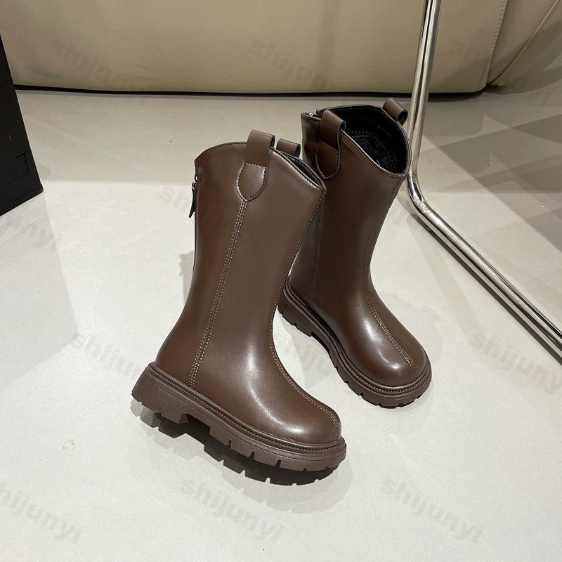 Children Knee Length Boots Winter Student Girls Princess Boots Kids Zipper Comfortable Non Slip Solid Color Long Boots
