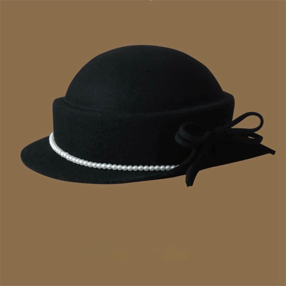 Round Rolled Edge Fedoras Hat Solid Color Round Top Hat Creative Gift Wool Bucket Hat