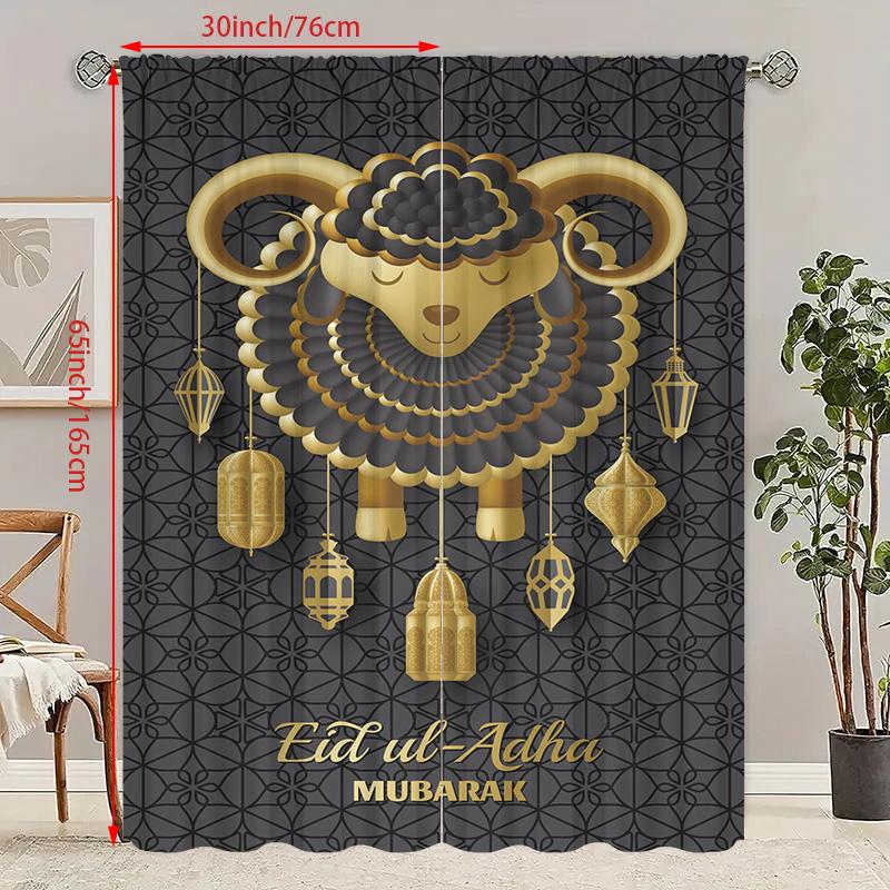 

Black gold color sheephead print curtain - polyester material - suitable for family bedroom curtains and living room decoration 100*130 HOOK 1pcs