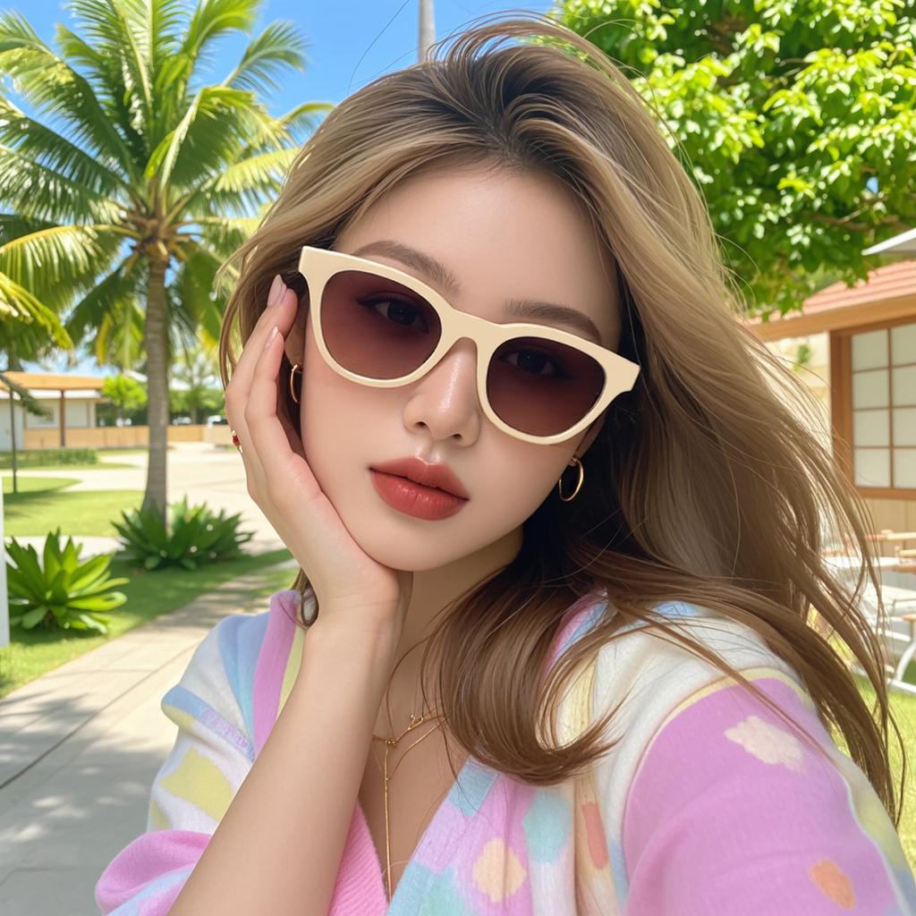 Sunglasses Women'S Trendy High-End Cat Eye Sunscreen Glasses Retro Candy-Colored Sunglasses