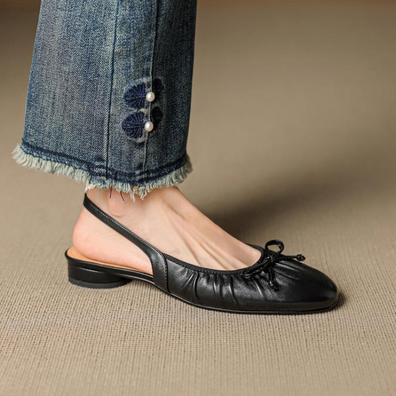 

Summer sheepskin bag head sandals Korean version comfortable solid color flat sandals beef tendon soft sole new rear empty sandals genuine leather 40 чёрный