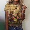 Fun animal pattern women's T-shirt cat print casual short sleeved top