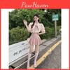 Sweet Spice College Wind Pink Shirt And Mini Skirt Set With Print For Summer Fashion