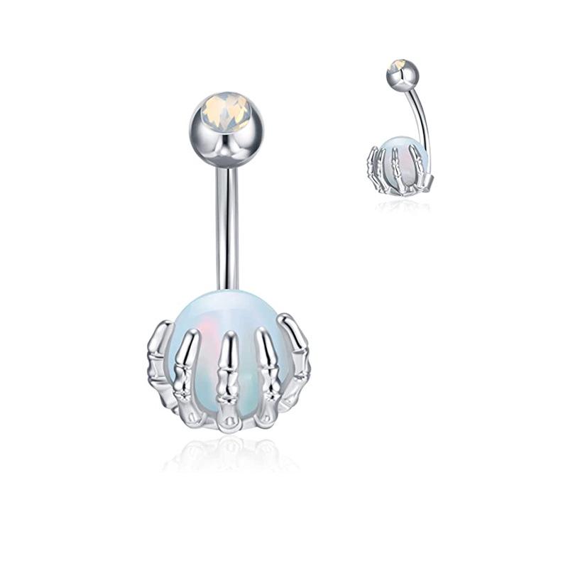 Multi-Color Turquoise Belly Button Ring with Skull and Ball Design