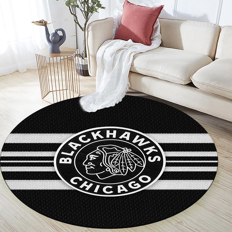 Chicago Blackhawks Rundteppich, Teppich für Wohnzimmer Schlafzimmer Sofa Spielzimmer Dekor, Rutschfeste Bodenmatte