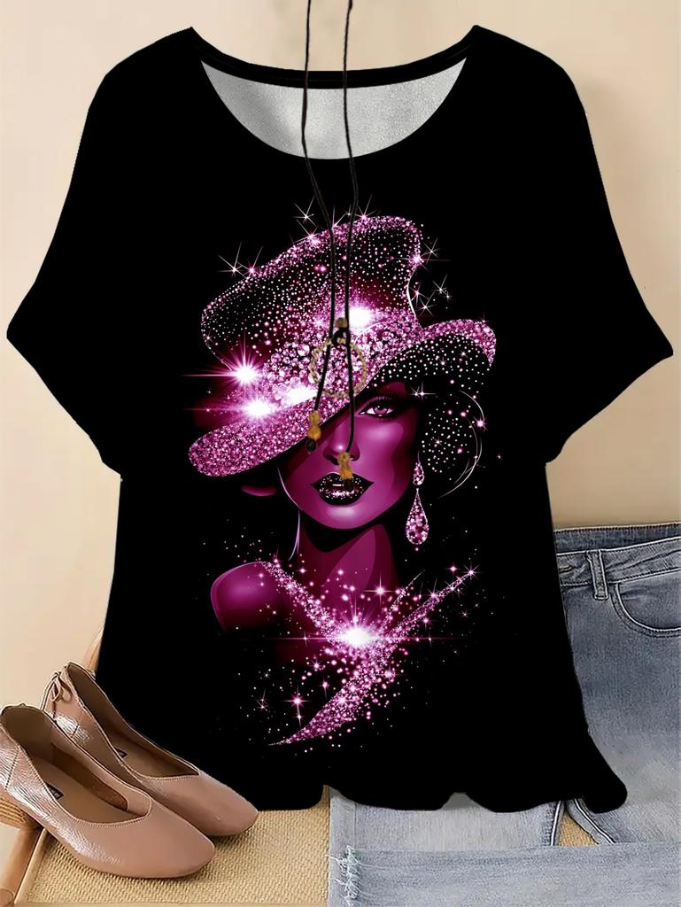 Retro Elegant Women's T-Shirt Ladies Pattern Casual T-Shirt Short-Sleeved Round Neck Tees Women's Clothing Summer Women's Tops