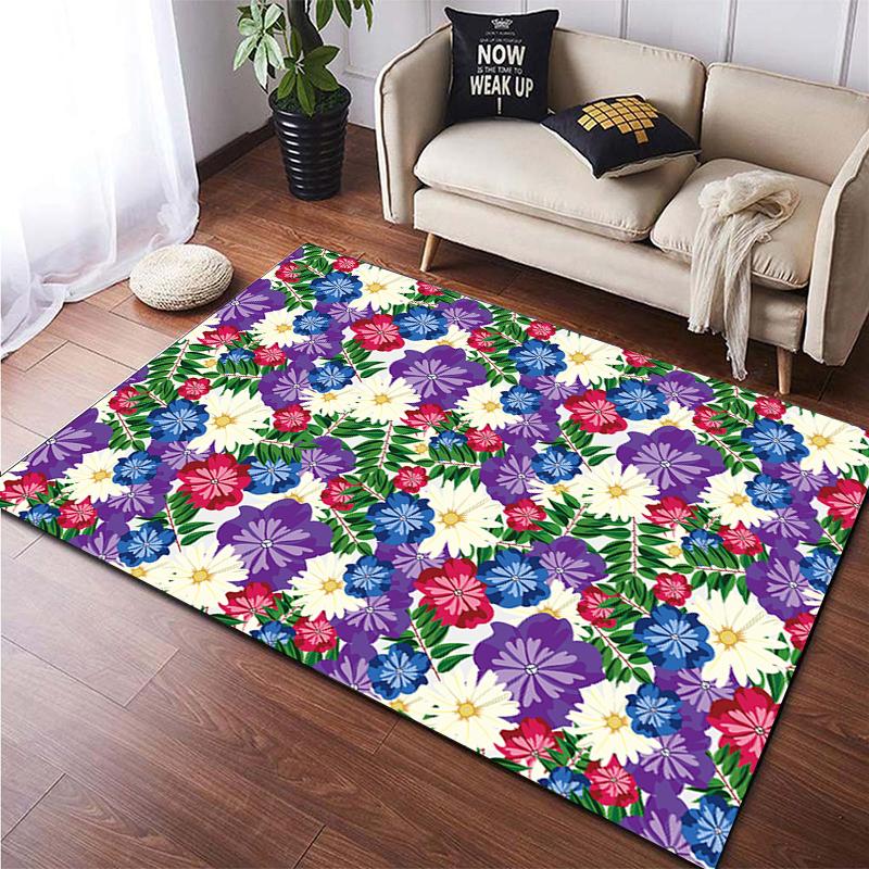Cartoon Blume Schönes Gemälde Teppich für Wohnzimmer Großer Flächenteppich Schwarz Weicher Teppich Heimdekoration Matten Boho Teppiche