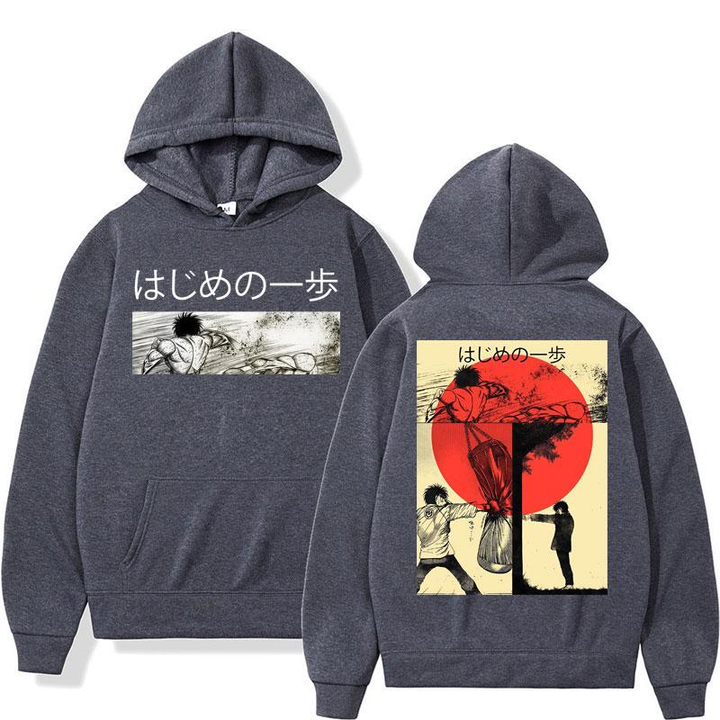 Anime Hajime No Ippo Kamogawa Boxing Gym Hoodies Makunouchi Takamura KGB Sweatshirt Loose Fleece Vintage Long Sleeve