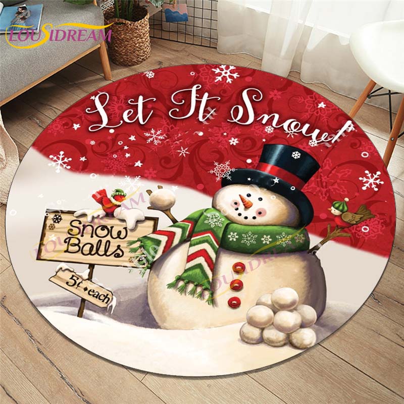 Merry Christmas Round Rug Sowman Mat Christmas Decor Christmas Gift Xmas Carpet Rugs for Living Room Home Decor Red Round Rug