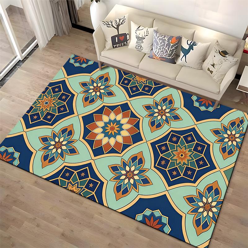 Geometric Floral Pattern Carpet with Vibrant Multicolor Mandala Design Suitable for use as an anti-slip for living room bedroom sofas