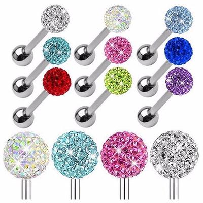 Trendy Tragus Stainless Steel Crystal Ball Piercing Pin Tongue Ring Body Studs