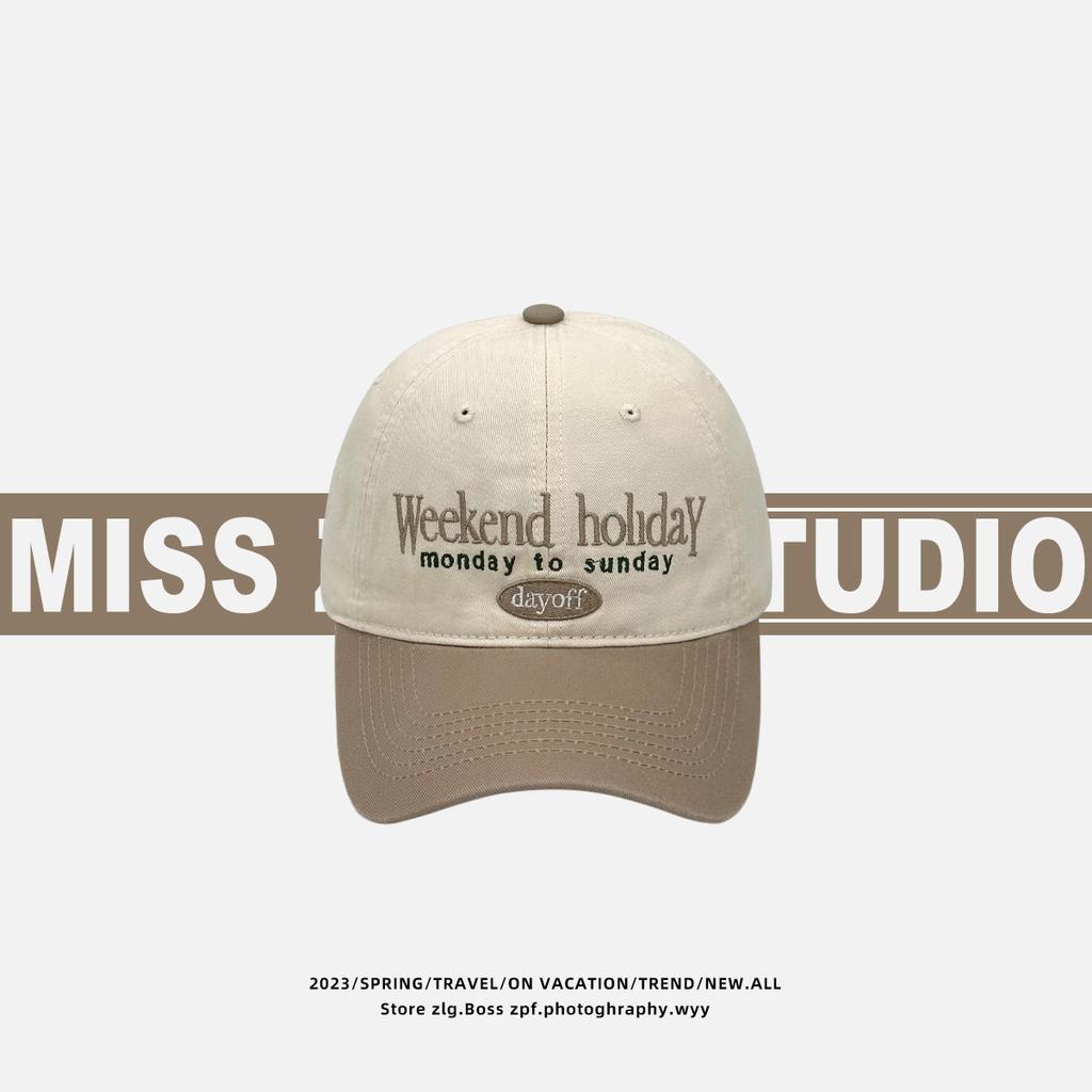 Retro color matching baseball cap women's face is small and versatile soft top cap big head circumference wide brim hat