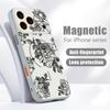Case For iPhone 17 Pro Max Sketching Rose Flower Pattern Magnetic For Magsafe Hybrid Slim Matte Cover For iPhone 16 15 14 13 Pro Max