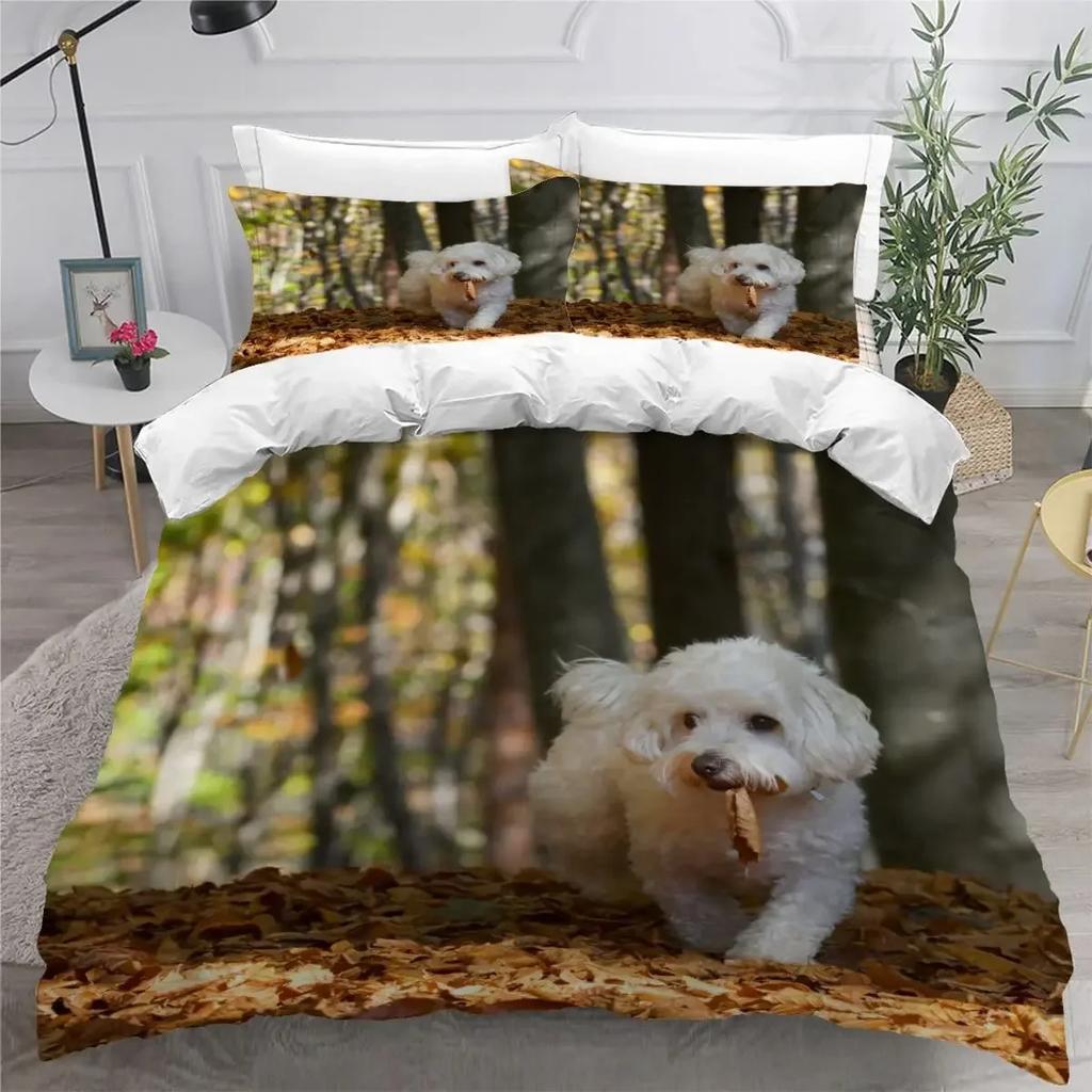 Sött Påslakanset med Maltesisk Hund Husdjur Hundar Tema Sängkläder Mikrofiber Kawaii Djur Täcke Överdrag Twin King För Barn Tonåringar