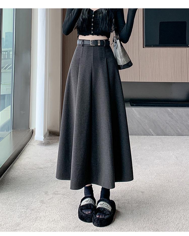 2025 Autumn/Winter Women's High-Waist Grey Wool Pleated Mid-Length A-Line Skirt