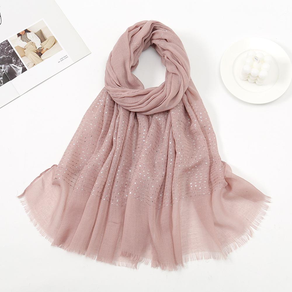 Autumn Winter New Candy Color Sequin Scarf Women Girls Rough Selvedge Scarves Soft Sunscreen Outdoor Shawl Female Wrap Shawls