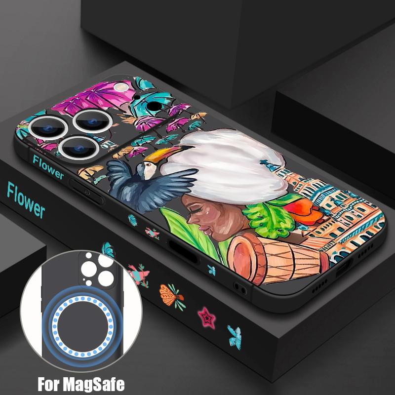 For iPhone 17 Pro Max Case Tropical-style Toucan Pattern Magnetic For Magsafe Silicone Cover For iPhone 16 Pro Max Funda iPhone 15 14 13 12 11 16E