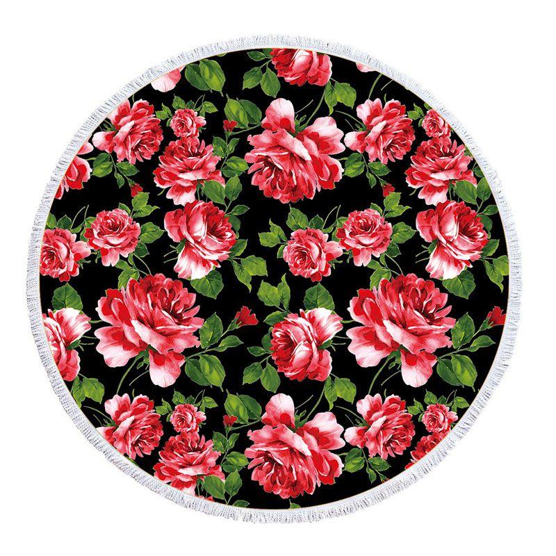 

Premium Quality Large Round Beach Towel And Picnic Blanket With Timeless Flower Design 15