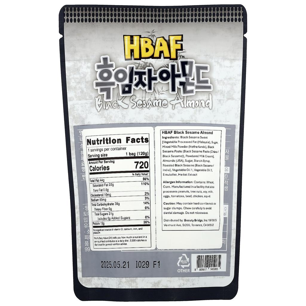 HBAF, Black Sesame Almonds, 120g (4.23oz)