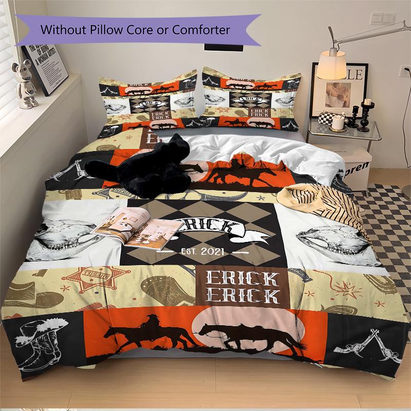 3pcs Western Adventure Bedding Set - 1 Soft Quilt Cover + 2 Pillowcases, Machine Washable - Suitable for All Seasons, Perfect Gift for Famil