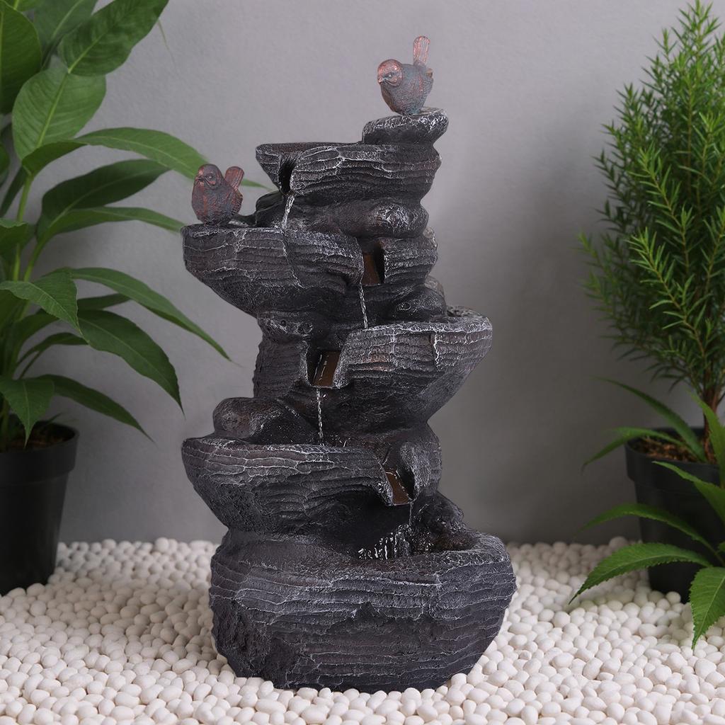 Cascading Rock Water Fountain with LED Lights Resin Stone Imitation Waterfall Tabletop Fountain for Home and Office Decor